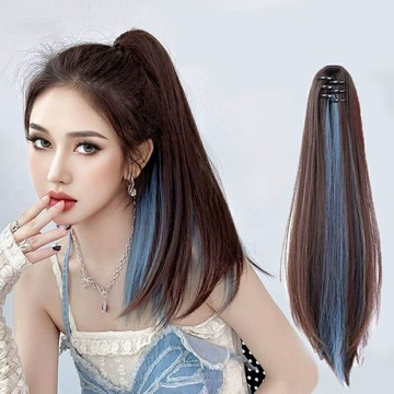 假髮女 馬尾假髮女 挑染馬尾 抓夾式高馬尾 直髮馬尾 甜酷時尚辮子馬尾假髮 馬尾女