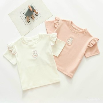 女童T恤短袖2025夏裝純棉中小童小飛袖上衣韓版寶寶短袖打底衫潮中小童短袖 女童上衣 女童短袖 韓式半袖上衣 XWET