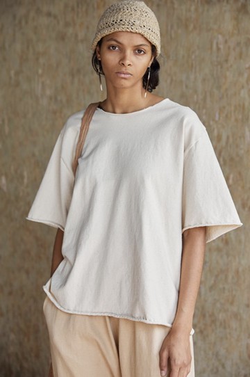 復古文青 純棉針織T恤 休閒舒適卷邊短袖