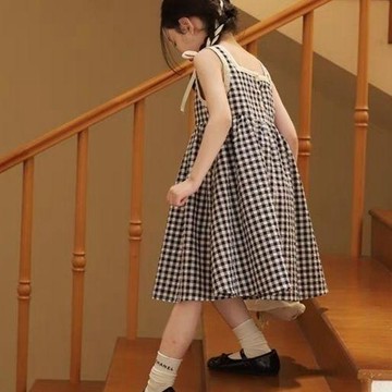 🎀biubiu童裝🎀女童連衣裙夏季新款女孩洋氣花邊格子裙女童森系公主連衣裙潮
