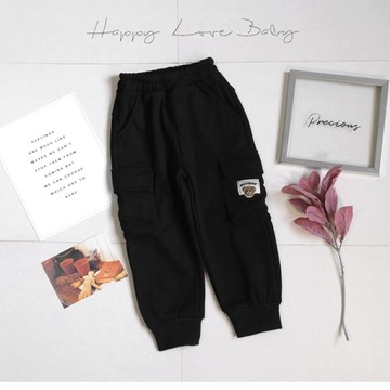 厚款 可愛小熊布標口袋寶寶絨棉褲 秋冬童裝 男童長褲 男童棉褲 男童褲子 秋冬長褲 秋冬運動褲