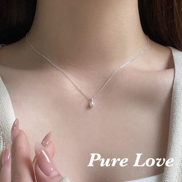 Pure Love樂芙 / 正韓 銀飾【S925純銀】N01138簡約通體純銀珍珠花朵鎖骨鏈 短項鏈 / 銀