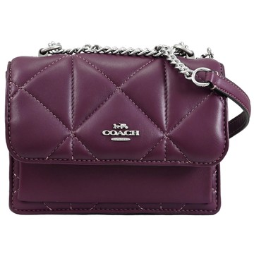 COACH CJ526 金屬LOGO絎縫翻蓋肩斜鍊包.酒紅