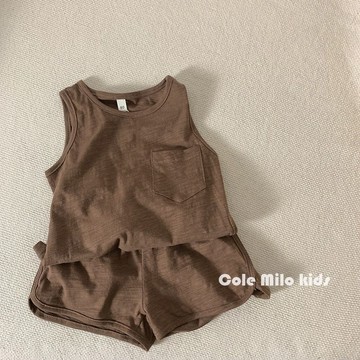 Mini baby🌷兒童背心無袖套裝男女童短袖T恤夏季薄款透氣條紋上衣褲子兩件套