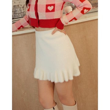 AIR SPACE LADY 馬海毛花邊短裙(黑/白) 女裝 現貨