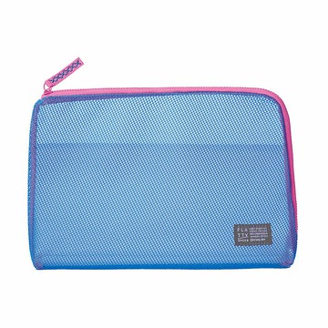 【KING JIM】FLATTY SHEER 多功能網狀拉鍊袋  L 藍色