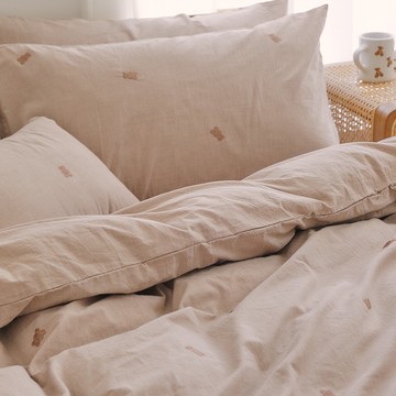 翔仔居家 色織水洗棉 刺繡枕套 (2入)【可可咖 x Teddy】刺繡工藝 色織水洗棉 長絨棉系列