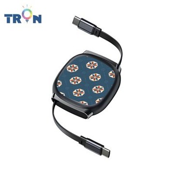 TRON 100W Type-C 伸縮快充線 1M 鈦黑色 幾何復古花磚-2 4檔長度調整 可充筆電 適用i15以上手機 平板