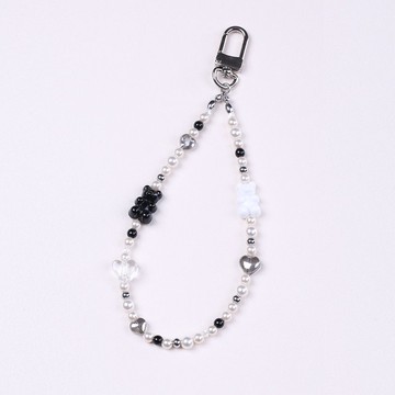 黑白色系 小熊 珍珠 串珠手機鍊