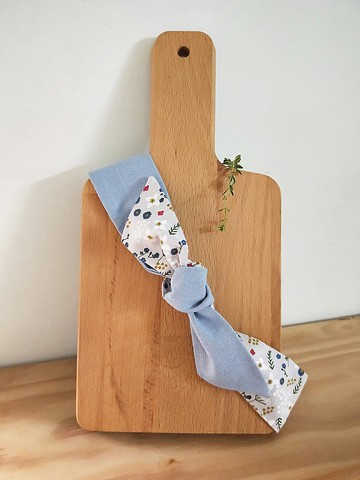 綁式髮帶-鬆緊-頂樓小花園-藍灰