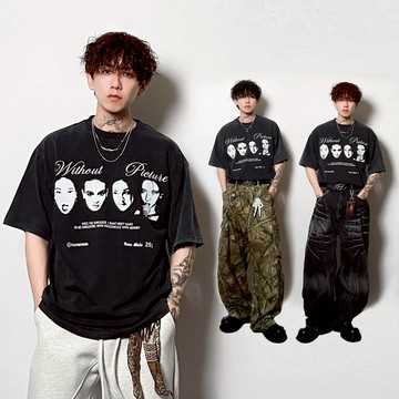 Grunge 300克重磅水洗人像樂團Tee