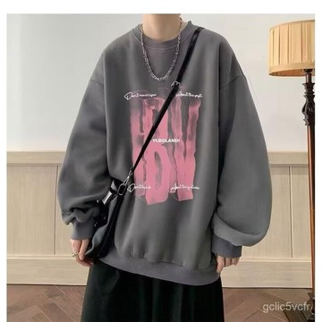 印花秋冬衛衣男春秋季韓版新款圓領寬鬆上衣chic港風潮流潮 圓領衛衣 字母印花大學t男 男女衕款 秋冬長袖