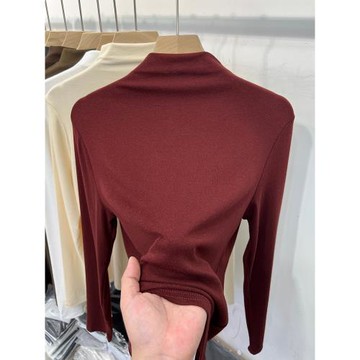 安可拉紅修身半高領針織衫長袖打底衫女2024早秋新款時尚氣質上衣