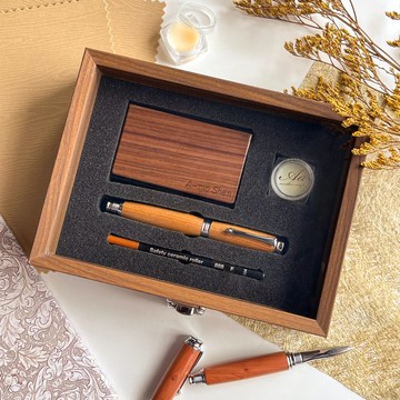 【手工木製鋼筆/鋼珠筆+名片盒禮盒】客製化 可雷射刻字