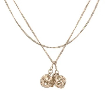 【Salvatore Ferragamo】Logo 立體雙球非閉口掛式項鍊(銀色)_展示品