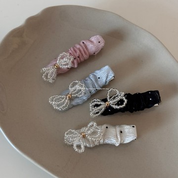 RIRI Shop｜隔日到貨｜手作串珠蝴蝶結髮夾 側邊波點鴨嘴夾 前額夾子夾頭髮一字夾髮飾 頭飾