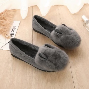 厚底毛毛鞋女冬外穿2025春秋加絨兔毛豆豆鞋前掌加肥寬大碼41到43