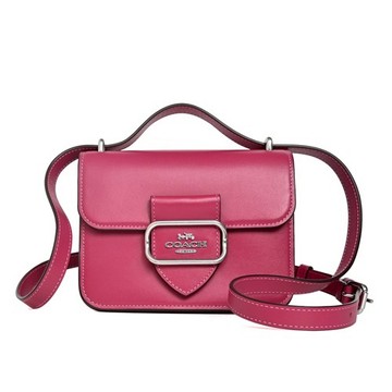 [平輸版] 【COACH】薔薇桃紅素面全皮復古硬殼方框T釦小款斜背包/方包/翻蓋包/郵差包 真品平輸