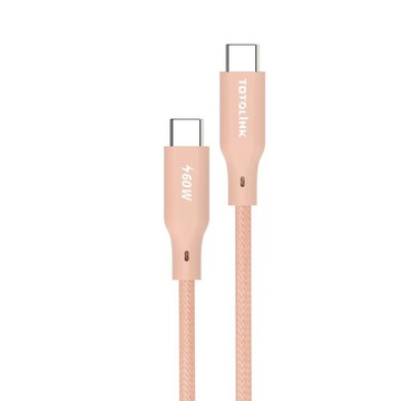 TOTOLINK 60W Type-C C to C PD 3.0快充 手機傳輸線 充電線 -粉霞橘 櫻花粉-100cm (適用安卓及iPhone 15)-台灣製造品質保證