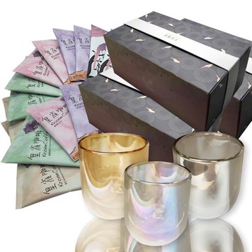 [Krone皇雀] 精選炫彩版雙層玻璃杯＋阿拉比卡濾掛咖啡16入時尚禮盒組(三盒優惠組)