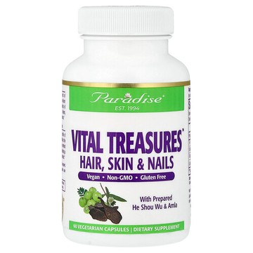 Paradise Herbs, Vital Treasures，頭髮、肌膚和指甲，60 粒素食膠囊