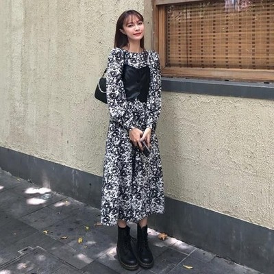 ワンピース 冬 ロング 花柄 フローラル ビスチェワンピース ロング丈 長袖 韓国 ロングワンピース シフォン セットアップ 通販 Lineポイント最大get Lineショッピング