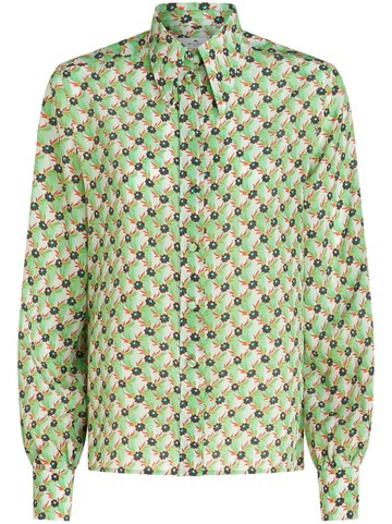 ETRO - floral-print silk shirt - women - Silk - 42 - Green