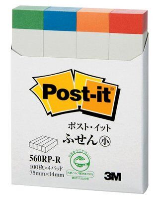 【文具通】3M Post-it 利貼 可再貼 指示標籤 再生紙 560RP-R 原550R 四色 14x75mm 100張/條 4條/包 F5010352【領券滿額再折千12/31止】