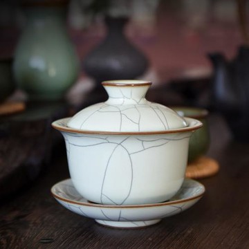 青瓷三才蓋碗茶杯大號哥窯龍泉冰裂陶瓷手工泡茶功夫茶具汝窯家用