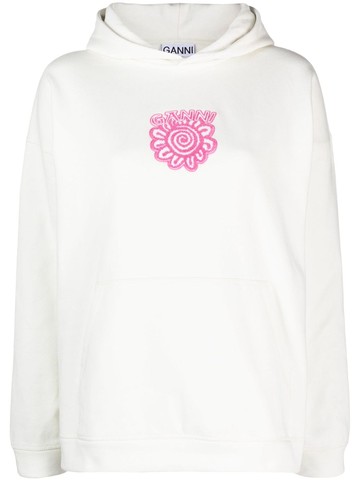 GANNI - logo-appliqué organic cotton hoodie - women - Organic Cotton - XXS/XS - White