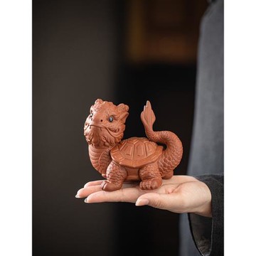 創意紫砂龍龜茶寵擺件可養招財瑞獸龍頭龜個性茶玩茶桌茶臺裝飾品