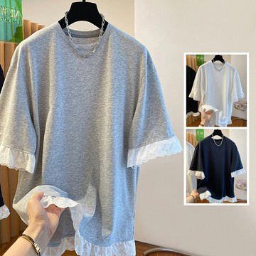 ＊ORead＊荷葉蕾絲拼接短袖t恤(3色M~4XL)【限定加碼✿全館滿額再折】