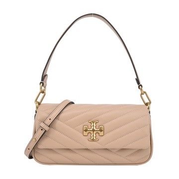 TORY BURCH KIRA 雙T字LOGO斜紋衍縫肩/斜兩用包-粉