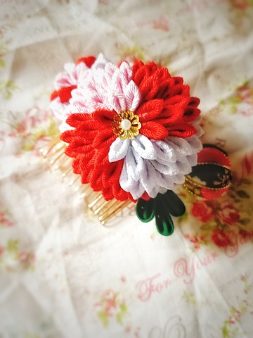 **kehto** つまみ細工 日式布花 和風髪飾 髮梳 唐紅