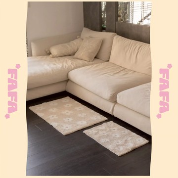 隔日到貨｜Plumeria 厚奶茶花朵植絨止滑 防滑 玄關腳踏墊 臥室床邊墊 吸水防塵地毯｜MYUMYU 沐慕家居 台灣