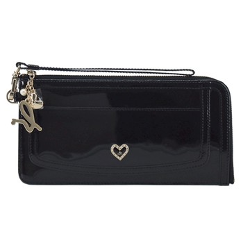 agnes b.ab heart愛心logo漆皮L拉鍊長夾-黑