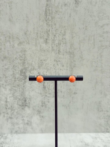 天然珊瑚耳環 沙丁 6-7mm 黃K金