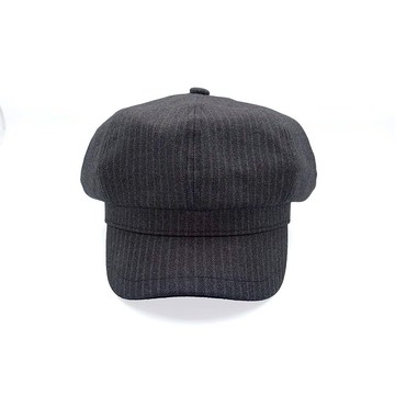 HONOR灰韻條紋復古報童帽-灰黑