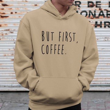 BUT FIRST, COFFEE 刷毛帽T 中性版 卡其色 秋冬聖誕禮物咖啡文青