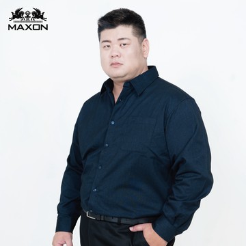 【MAXON大尺碼】深藍黑混紡偏厚長袖襯衫2L~6L 82392-58，82393-58