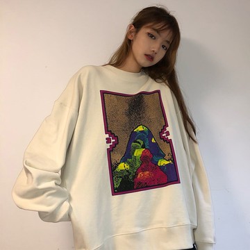 春秋薄款白色衛衣女寬松oversize外套ins設計感小眾無帽上衣
