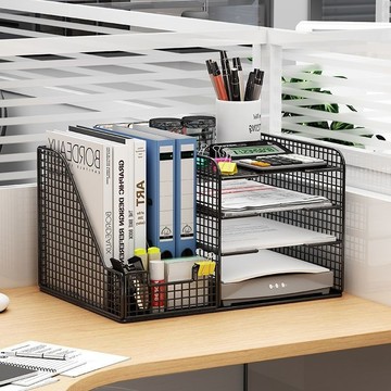 熱銷免運】🚛辦公用品文件置物架放書本a4紙立式多層鐵藝學生資料收納桌上書架
