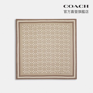 【COACH】經典SIGNATURE印花方圍巾-白色(C8362)｜官方直營