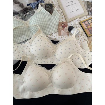 甜美碎花內衣女小胸聚攏無鋼圈舒適透氣收副乳防下垂學生無痕文胸
