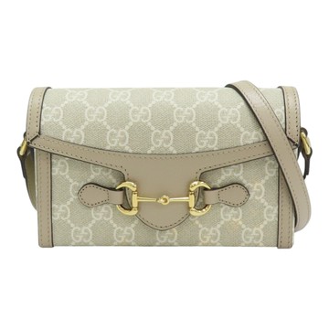 GUCCI 古馳 卡其色 GG Supreme帆布 1955 Horsebit 肩背包 699296 【二手名牌BRAND OFF】