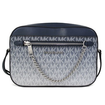 MICHAEL KORS JET SET ITEM 銀字LOGO海軍藍色漸層防刮滿版銀鏈斜背包