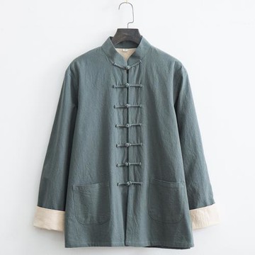 春秋新款中國風復古盤扣上衣禪修居士服中式唐裝長袖雙層寬松外套