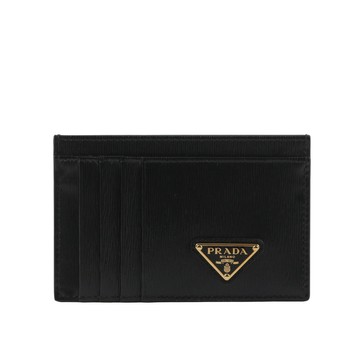 PRADA 三角牌Logo 水波紋皮革9卡式卡片夾/名片夾(黑色)