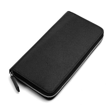 亞馬遜日式十字紋拉鍊手拿男士錢包大容量男女式長皮夾