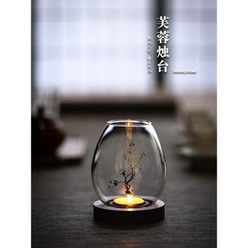 玻璃燭臺擺件家用中式香薰蠟風罩復古專用電子小燭光浪漫禪意輕奢